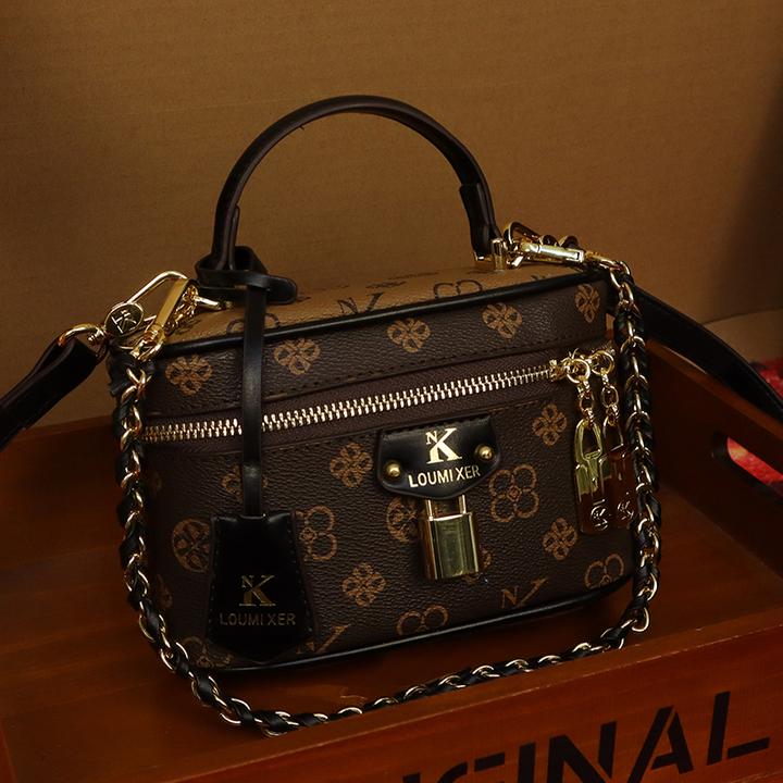 斜挎包盒子包单肩印花圆筒百搭肩包波士顿复古潮流桶包轻奢时尚包