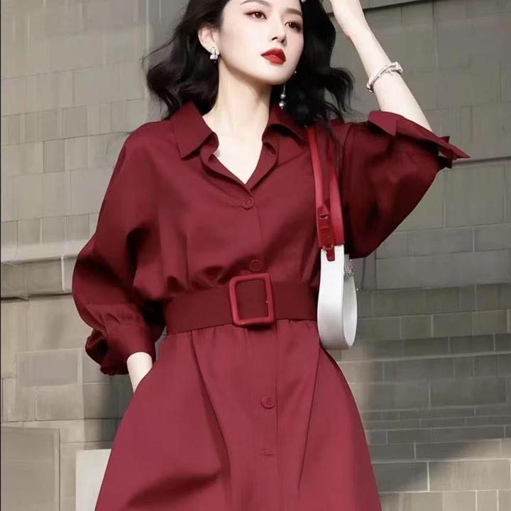 【KEKE】法式气质名媛长裙轻奢高级感温柔风大方得体红色连衣裙春季