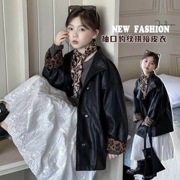 女童复古软皮衣外套2025秋季新款儿童美式飞行员夹克痞帅上衣