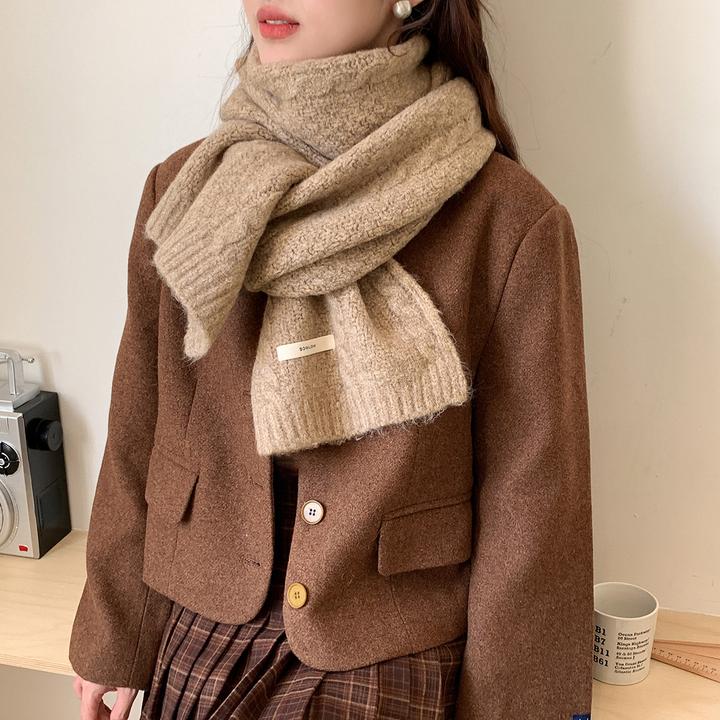 女学生清仓日系针织冬季保暖新款纯色百搭高级感加厚韩版围巾围脖