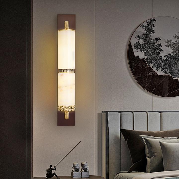 酒店全铜轻奢背景墙新中式家用壁灯天然玉石客厅壁灯玄关禅意