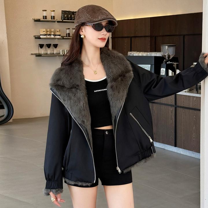 双面穿皮䓍外套女2025新款派克服两面穿皮冬季皮毛一体休闲上衣