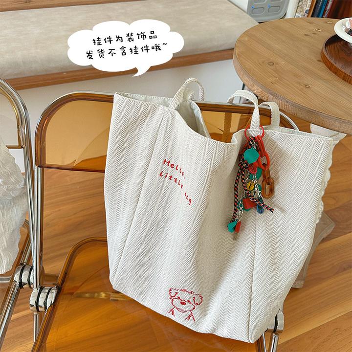 新款包包两面背刺绣帆布韩系ins风托特休闲单肩小众ol大容量包包