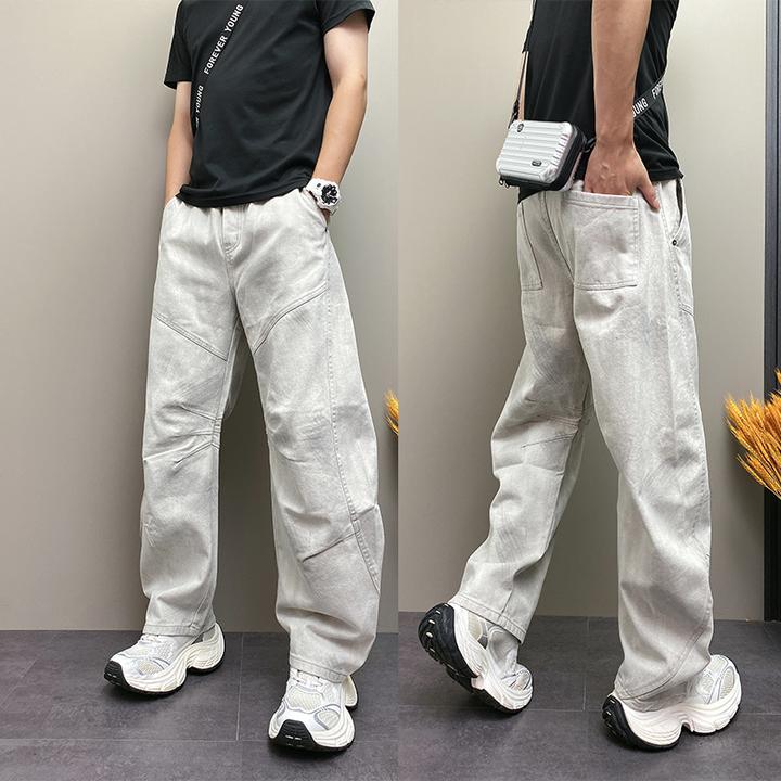 美式复古渐变设计休闲裤男2025秋季新款百搭直筒裤宽松工装弯刀裤