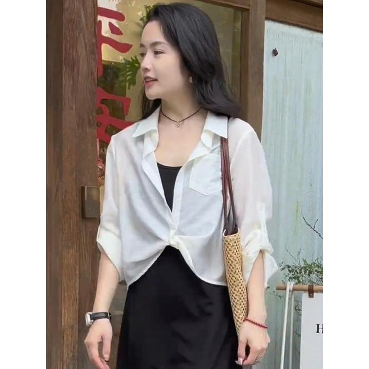 设计感百搭显瘦雪纺防晒衣衬衫女外套2025夏季新款小披肩配裙子外