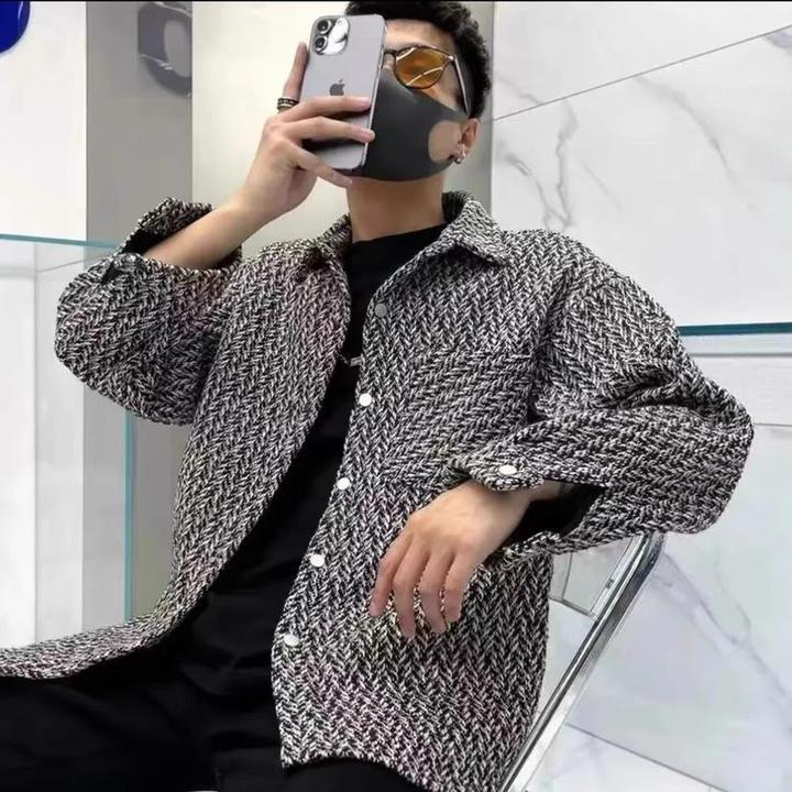 2025春秋新款小香味衬衫上衣男士韩式最容易搭配的宽松翻领上衣针