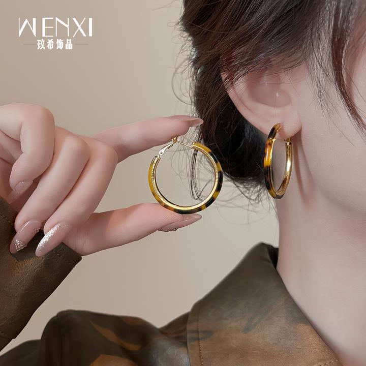 铜合金耳饰 豹纹大圈圈耳环2025新款高级感爆款秋冬美拉德耳钉女