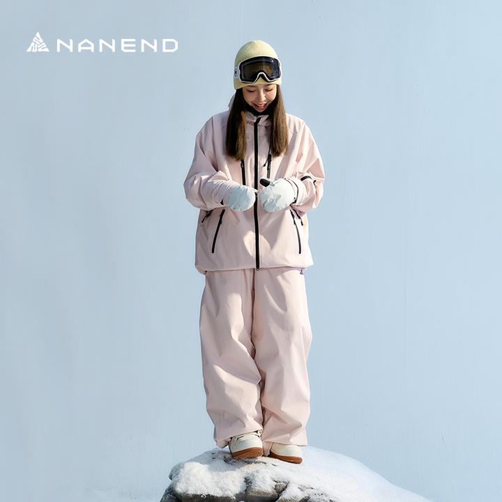 南恩滑雪服套装女2025新款宽松防水单板加厚3L全压胶粉色衣裤套装