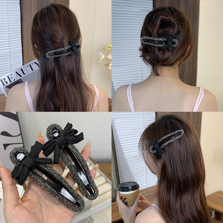 气质碎钻蝴蝶结发卡抓夹女后脑勺懒人盘发神器鸭嘴夹一字夹子头饰