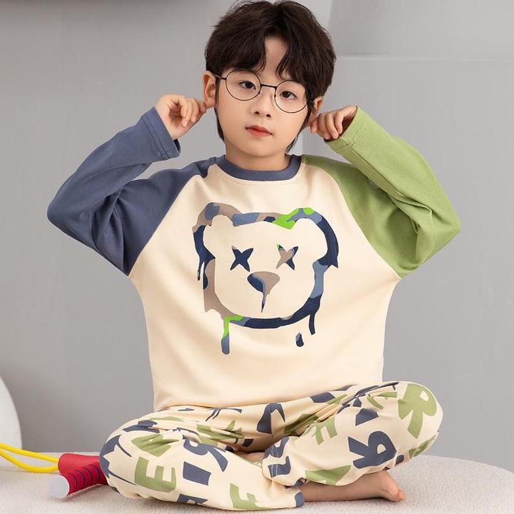 范哲萨睡衣男童长袖秋冬季棉中大童男孩套头儿童小孩冬季家居服
