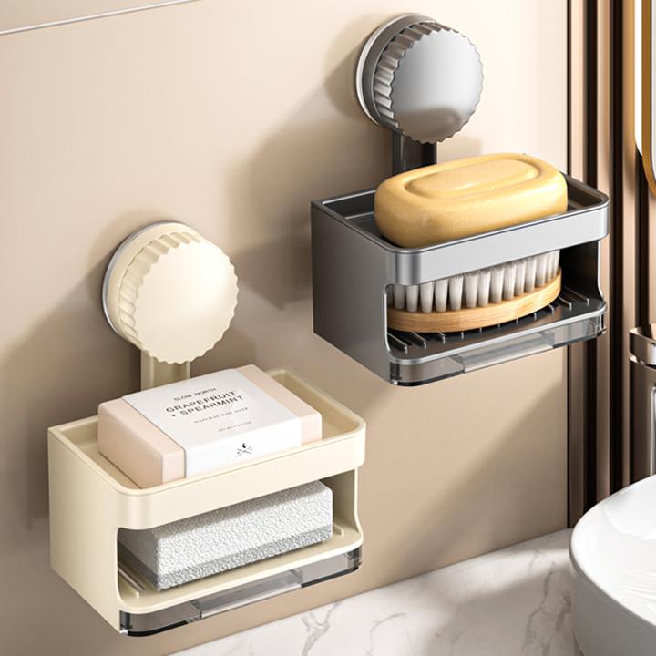 吸盘肥皂盒壁挂高档香皂盒免打孔置物架浴室卫生间双层沥水肥皂架