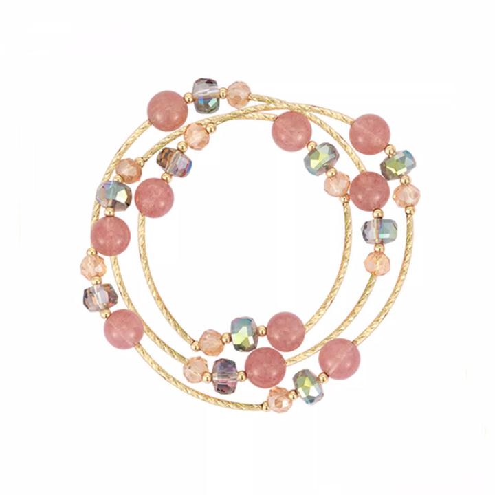 草莓晶三层叠戴水晶手串女设计款手链轻奢高级感串珠手饰批发