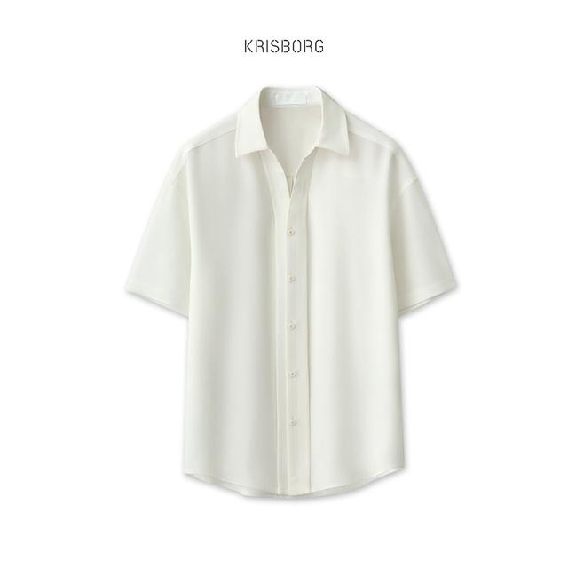 夏季冰丝凉感翻领白衬衫男2025新款高级感休闲V口古巴领短袖外套