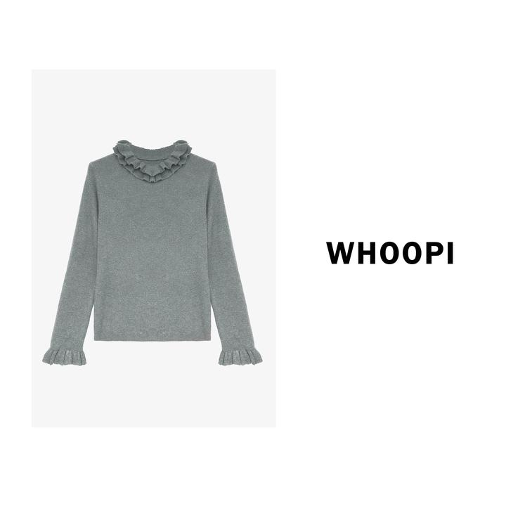 【Whoopi】【花瓣轨迹】木耳边打底衫双层荷叶边半高领针织上衣