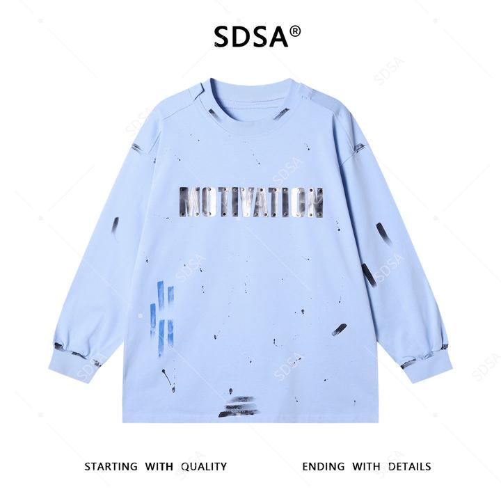 SDSA男士秋冬新款痞帅男装潮牌泼墨印花字母圆领长袖T恤高级感潮