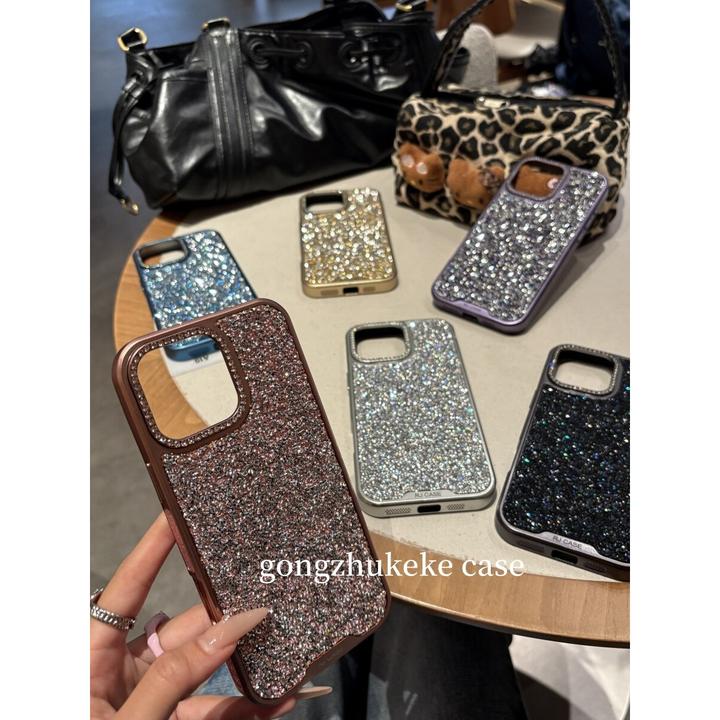 高级ins纯色亮闪闪立体钻适用于iPhone16Promax手机壳苹果15/1413