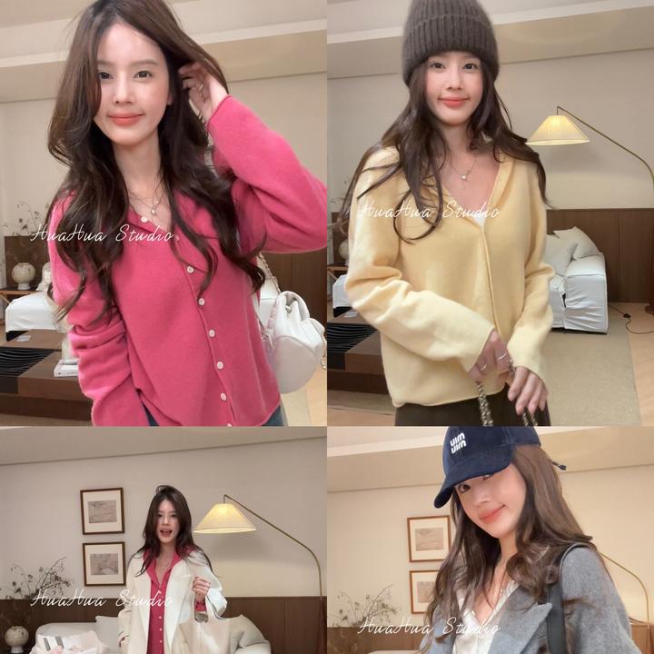 【花花】马卡龙小衫~100%绵羊毛韩系单排扣百搭连帽针织开衫毛衣