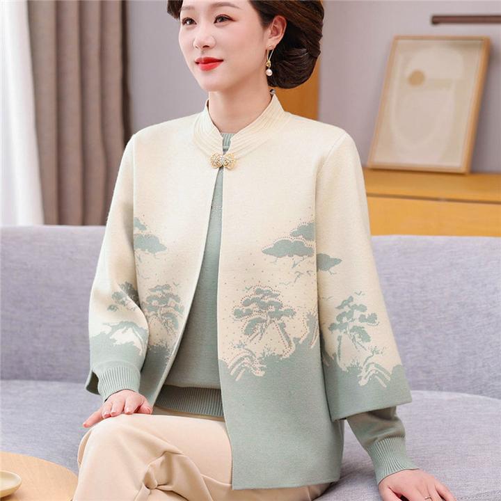 中年妈妈秋装针织衫两件套上衣50岁中年母亲春秋套装洋气毛衣外套