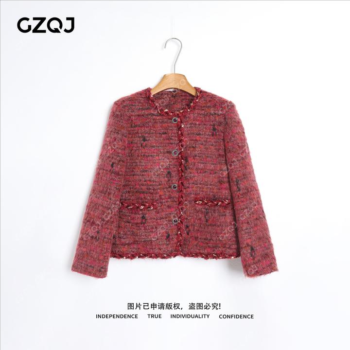 老琴私服【莓果鎏金】90白鹅绒羊毛羽绒小香风外套女冬季新款05716