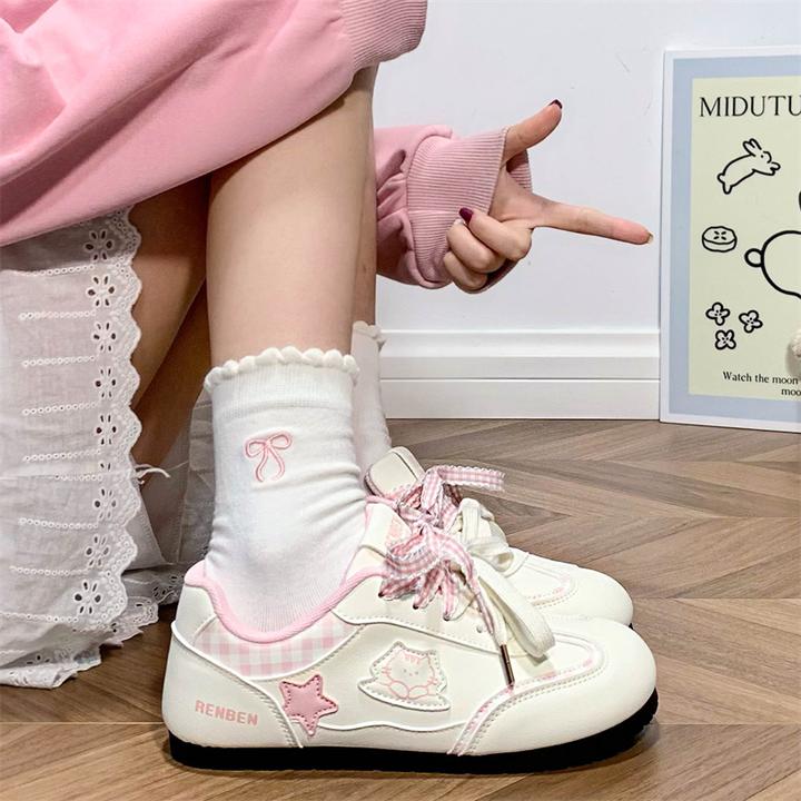 人本可爱小猫咪星星德训鞋女款2026春季新款轻便百搭休闲板鞋平底