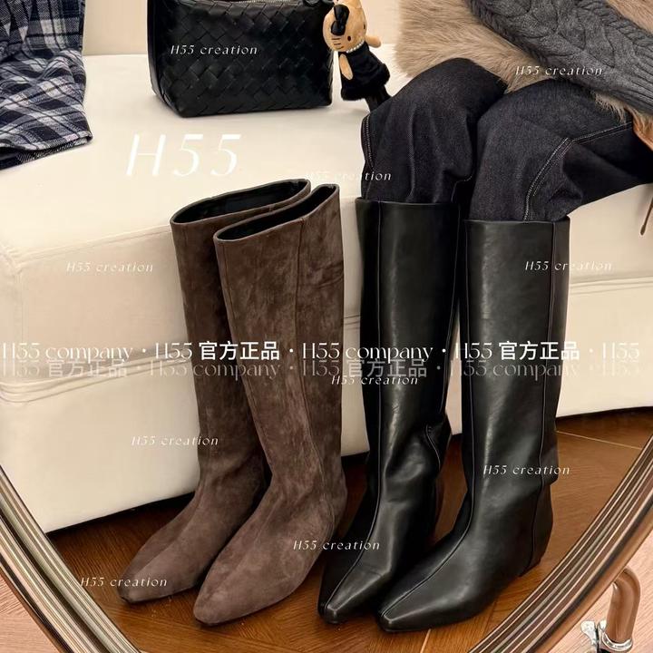 H55女鞋一眼万年！轻法式尖头抓绒冬季瘦瘦靴4cm59-3085-YY