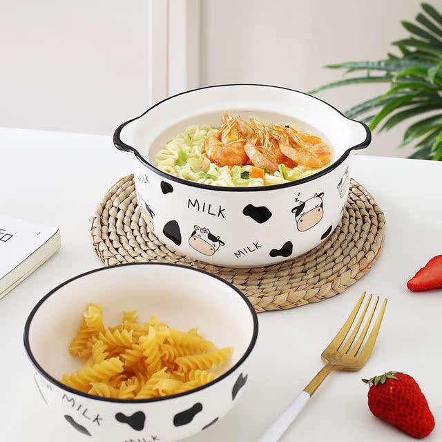 韩式学生饭堂卡通陶瓷个性创意家用饭碗带盖送筷子勺子套装泡面碗