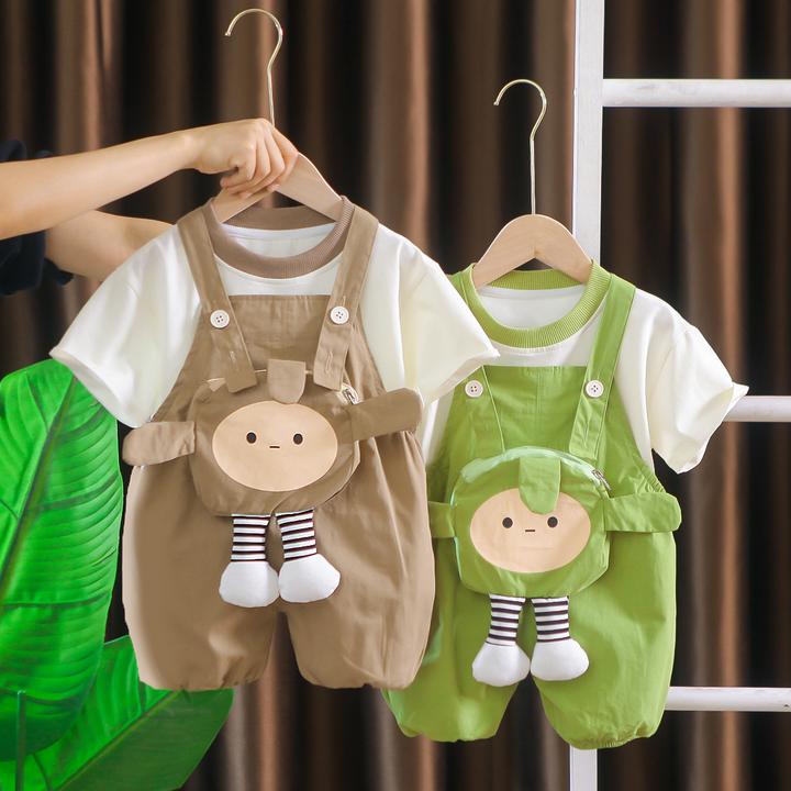 巴拉优品男童夏装洋气背带裤套装1一2-3岁宝宝夏季休闲两件套婴儿