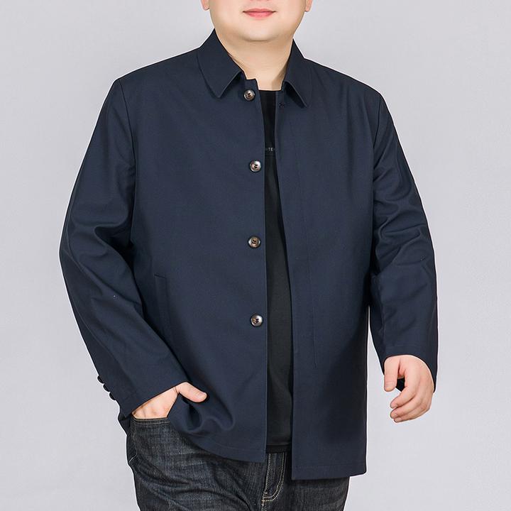 加肥加大码男装夹克春秋中老年中长款风衣男胖子行政商务翻领外套