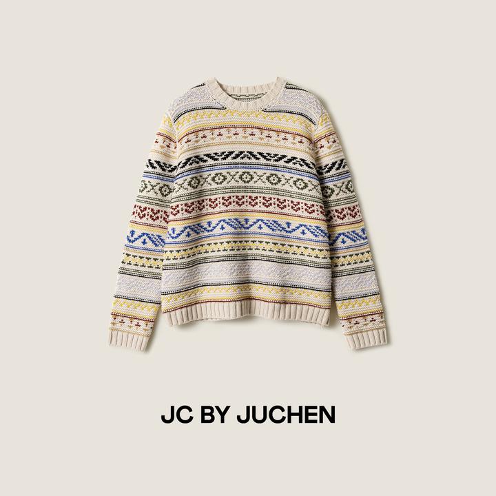 圣诞费尔岛牛轧糖多彩氛围浮线提花针织毛衣 FW108017-195