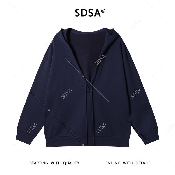 SDSA男士秋冬新款痞帅男装潮牌纯色深V抽绳连帽卫衣时尚百搭上衣