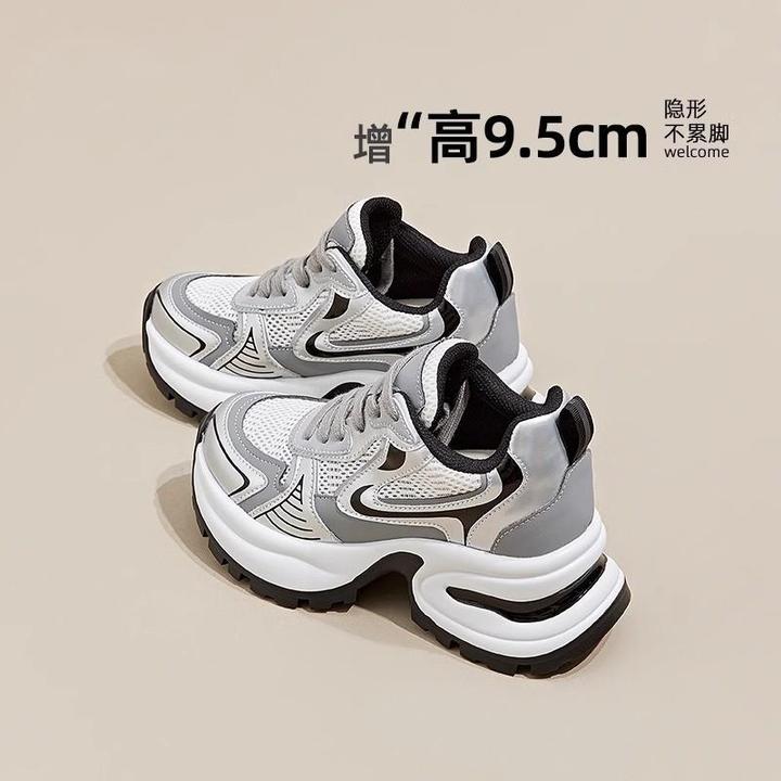 赵露思同款银色厚底老爹鞋女2025新款小个子内增高网面休闲运动鞋