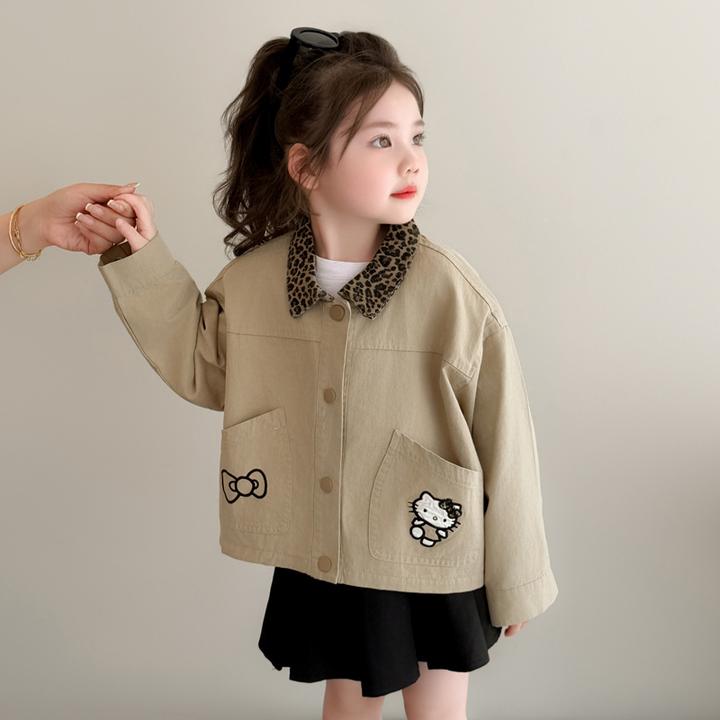 女童春秋款卡通外套3-6岁2儿童洋气豹纹领夹克女宝宝秋季休闲风衣
