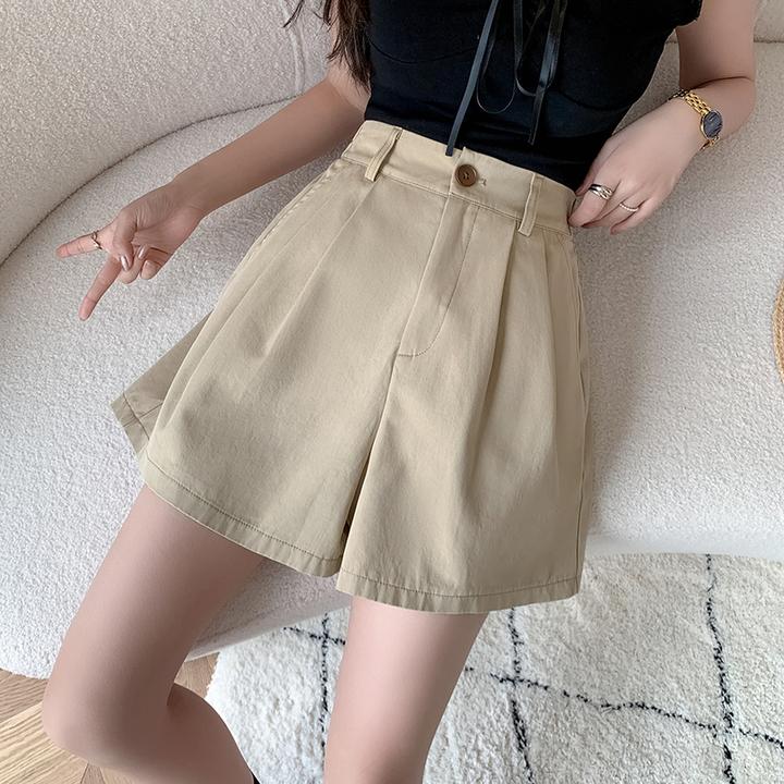 现货休闲短裤女2025春夏百搭阔腿工装裤高腰A字短裤腰带中裤外穿