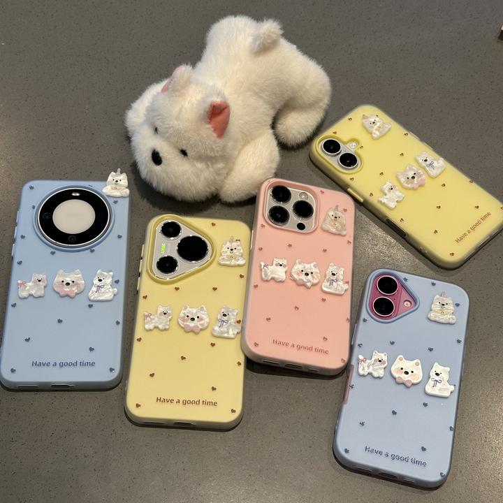 BANCA爱心立体西高地苹果16果冻二合一手机壳华为vivo小米15oppo