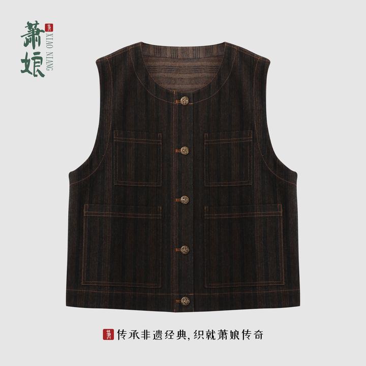 萧娘【元来】牛仔棉新中式马甲潮流宽松百搭国风休闲马夹XN3107