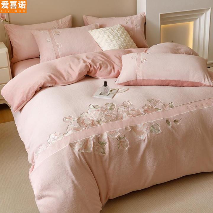 2025新款加厚冬季牛奶绒四件套双面毛绒被套珊瑚绒床单法兰绒床笠