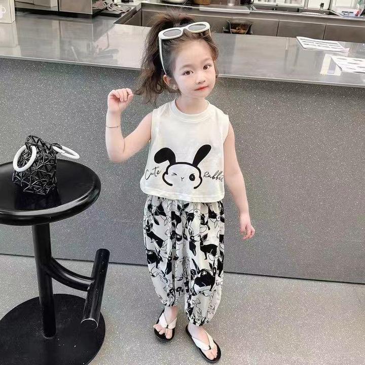 女童洋气套装儿童休闲卡通无袖衫防蚊裤宝宝韩版薄款两件套