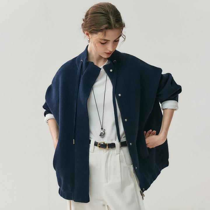 爆炸爱啊！山羊绒抽绳立领拉链针织毛衣女加厚慵懒宽松开衫大外套