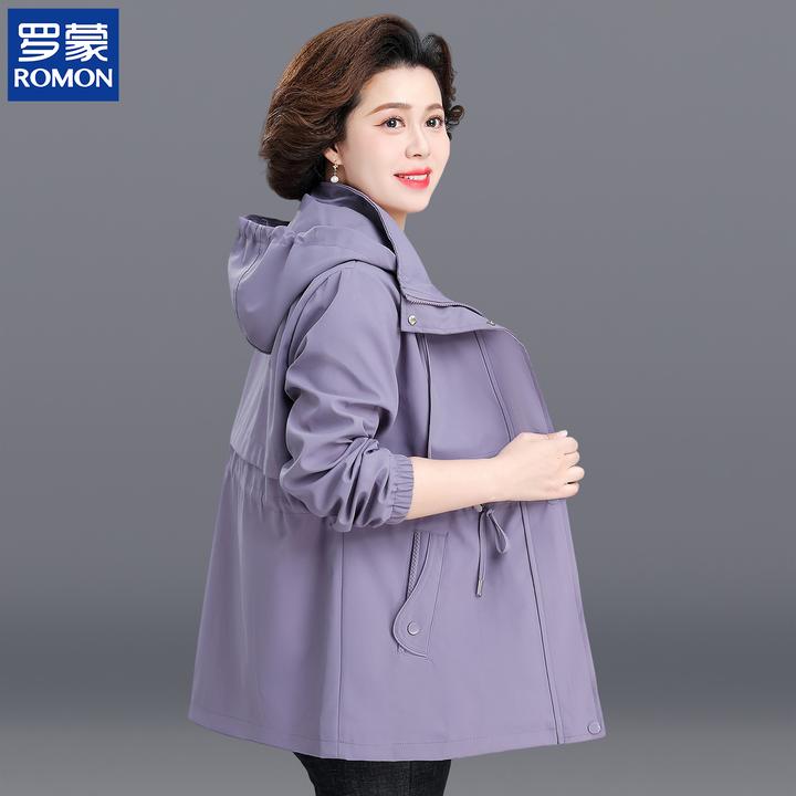 罗蒙妈妈秋装时尚显瘦外套中年纯色新款上衣中老年女休闲秋季风衣