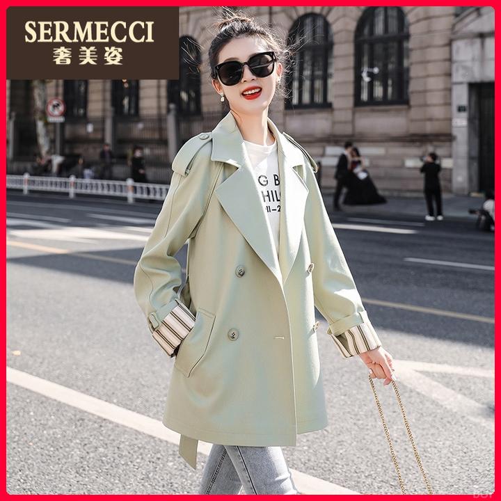 新款洋气宽松奢美姿2025春秋高级感风衣女中长款流行短外套时尚