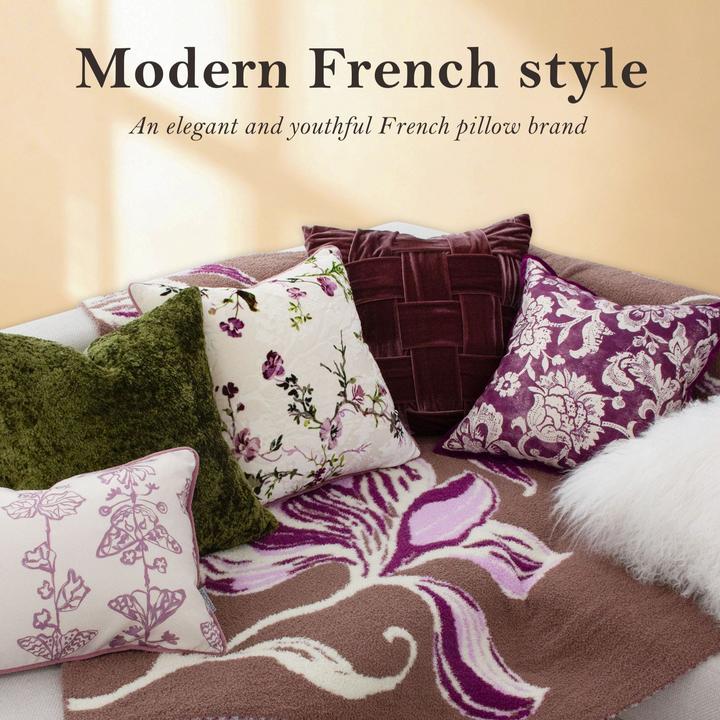 目野「紫幽芳菲」法式紫色抱枕高级复古丝绒轻奢靠枕沙发客厅靠垫