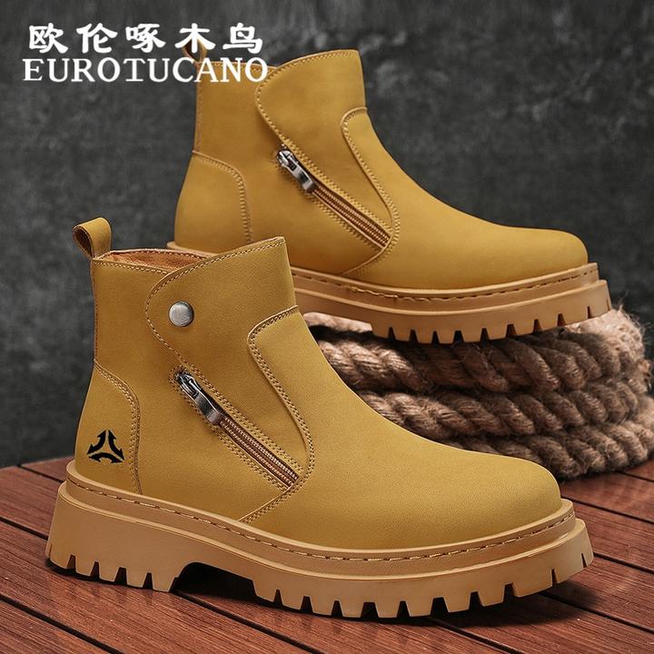 欧伦啄木鸟EUROTUCANO男鞋冬季厚底大黄靴高帮休闲鞋子男款马丁靴