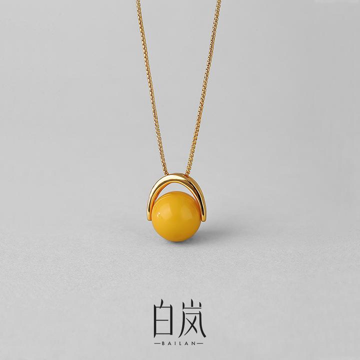 白岚925银复古蜜蜡项链女新款时尚气质百搭轻奢小众坠链XL4570