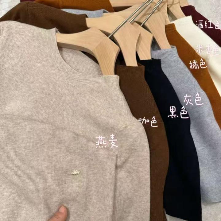 早秋新款简约气质通勤半高领灰色短袖针织衫女春秋高级薄款上衣