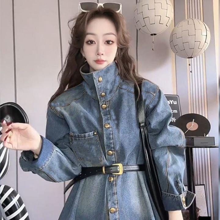 美式重工立领加绒牛仔外套复古时尚百搭宽松显瘦衬衫加绒通勤女