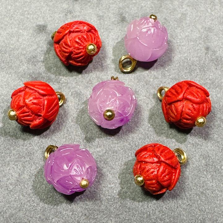 新中式国风10mm紫色红色莲花珠纽扣扣子女装汉服旗袍香云纱真丝扣