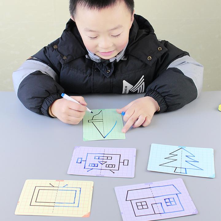 格子对称画图形对称幼儿园中大班益智美工区域操作材料自制玩教具