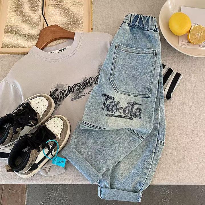 儿童春季裤子男童牛仔裤春秋宝宝酷帅小童春装痞帅男孩休闲裤春款