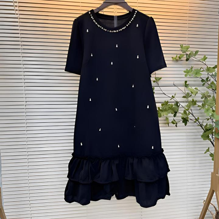 大码爆款网纱拼接连衣裙年轻遮肉新款胖妹妹荷叶摆连衣裙