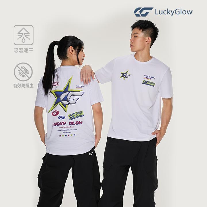 LuckyGlow膨胀星星印花速干透气凉感夏季运动休闲宽松情侣T恤短袖